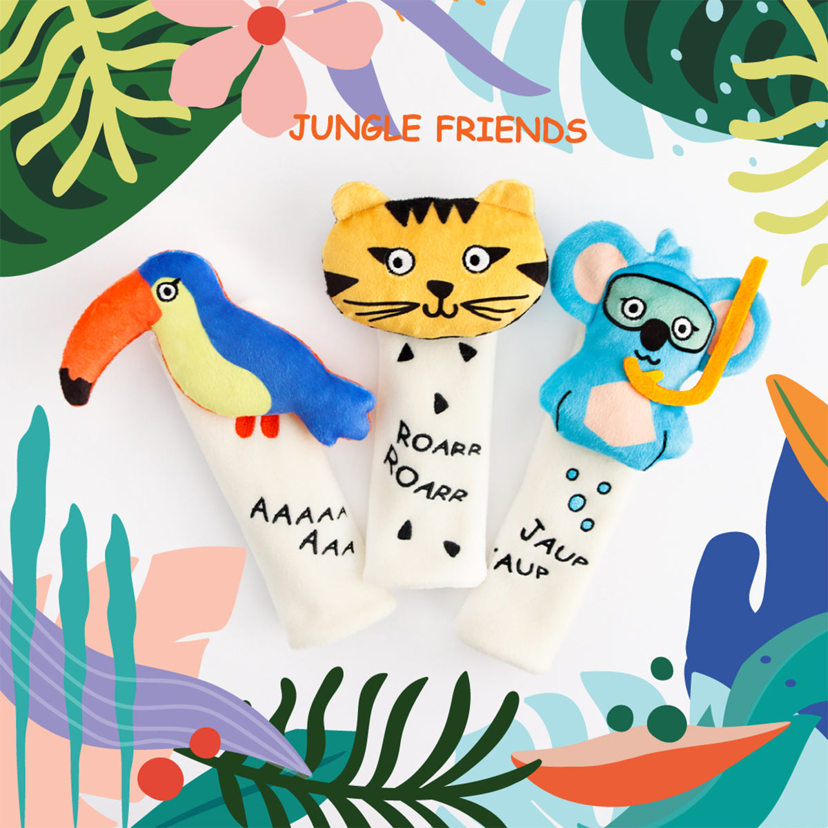 Milk&Moo Flying Toucan Gurtpolster für Kindersitz, aus weichem Polyester Samt, in buntem Design, ideal für Kinder von 0 Monaten an.